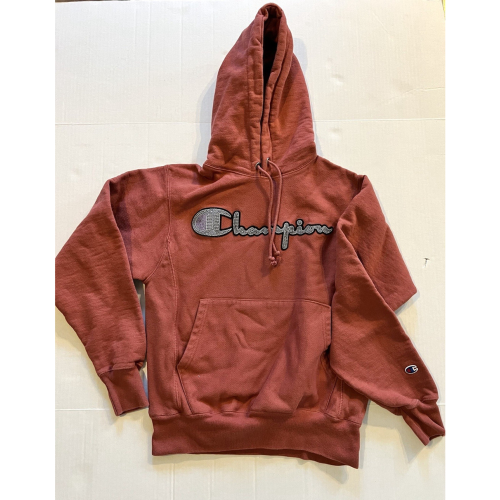 Champion Reverse Weave Sandalwood Red Hoodie Sweatshirt Jumper Size S Large Logo